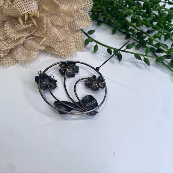 Vintage Sterling Silver Floral Bouquet Bow Circle Brooch Pin - Picture 6 of 6